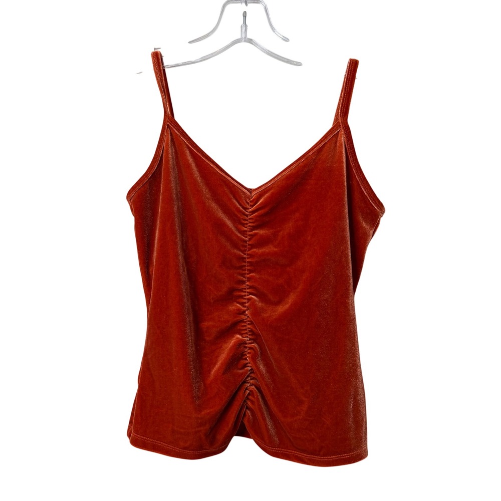 The Limited Velvet Cami Top Women Small Rust Y2K Ruched V-Neck Spaghetti Strap